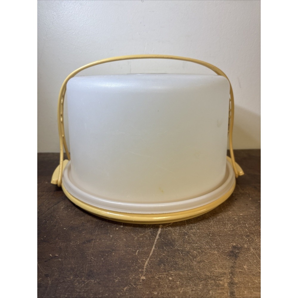 Vtg Tupperware Lg Cake Carrier Harvest Gold W/Lid & Handle 683, 684, 624 EUC